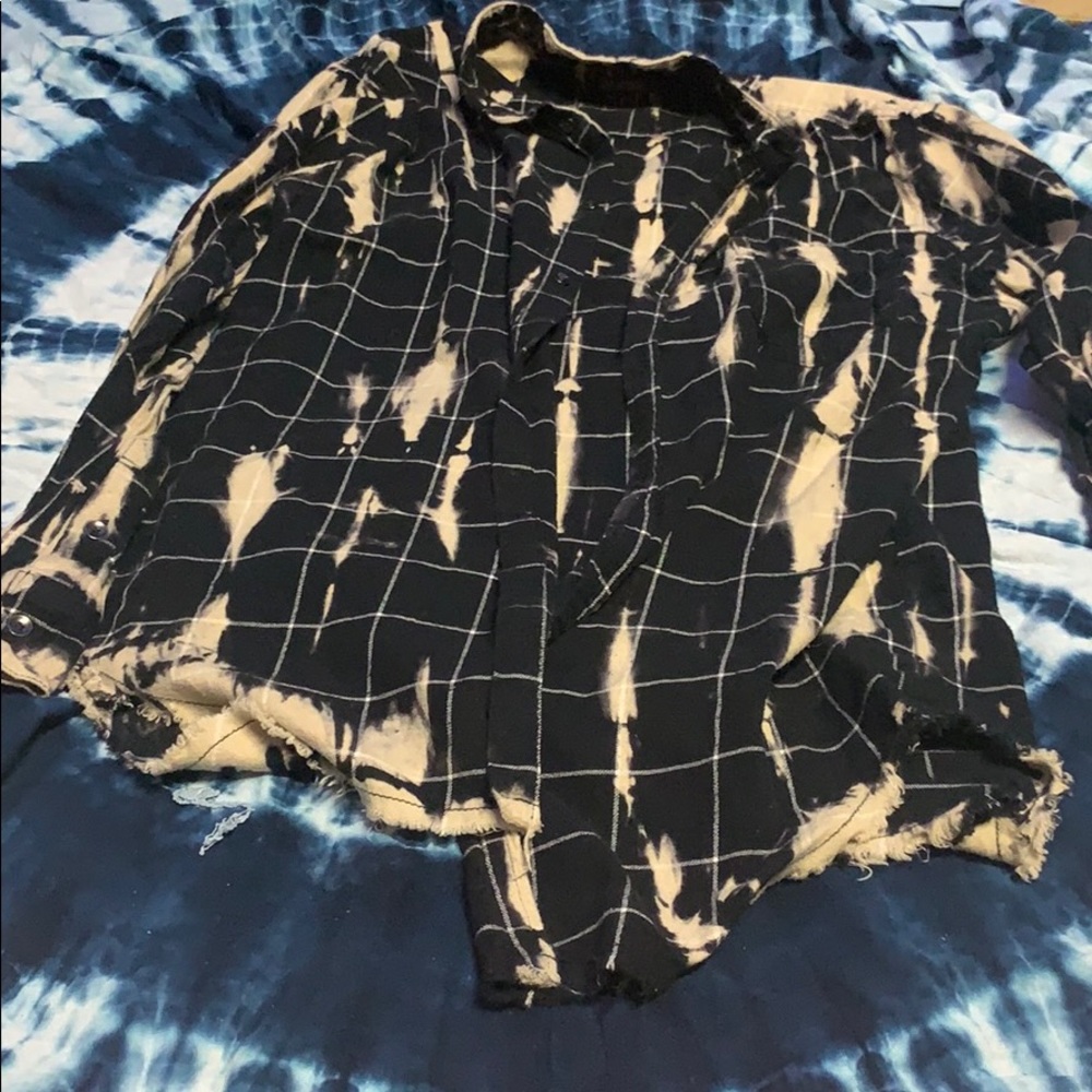 Bleach die plaid long sleeve shirt